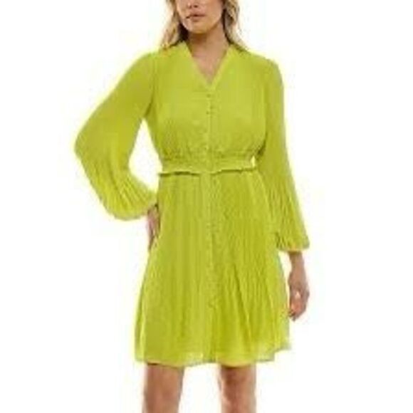 Nanette Lepore Women’s Size 14 Long Sleeve Pleated Button Up Dress Green - Picture 1 of 16